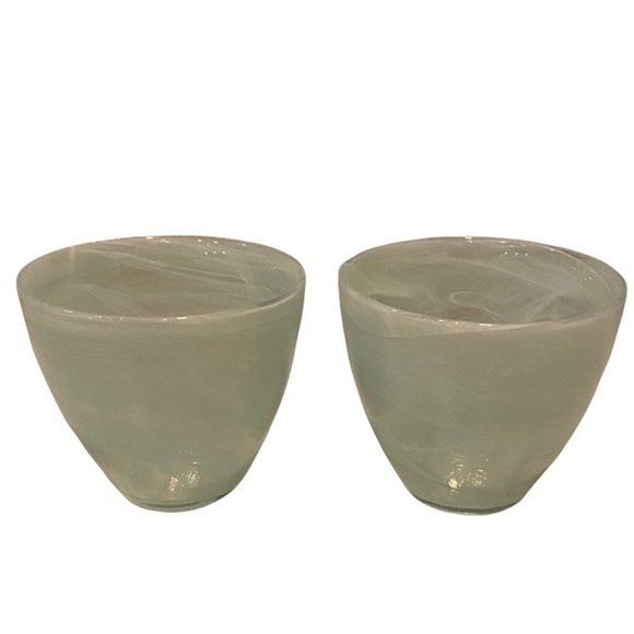 Eco Glass Recycled RARE Art Glass Bowl.  Made in Spain. White clear/Bluish Swirl - Picture 1 of 4